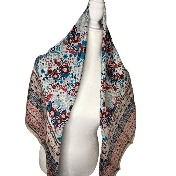 Lucky Brand Floral Paisley Square Scarf 100% Silk 44"x44" Multicolor Boho Style - Picture 9 of 10